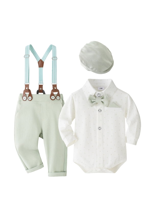 Suits Boys Toddler Boy Suit Baby Boys Wedding Dress Outfit Formal Gentleman Clothes Set Dress Shirt Bowtie Suspenders Pants 3PCS Light Green,Size for 18-24 Months