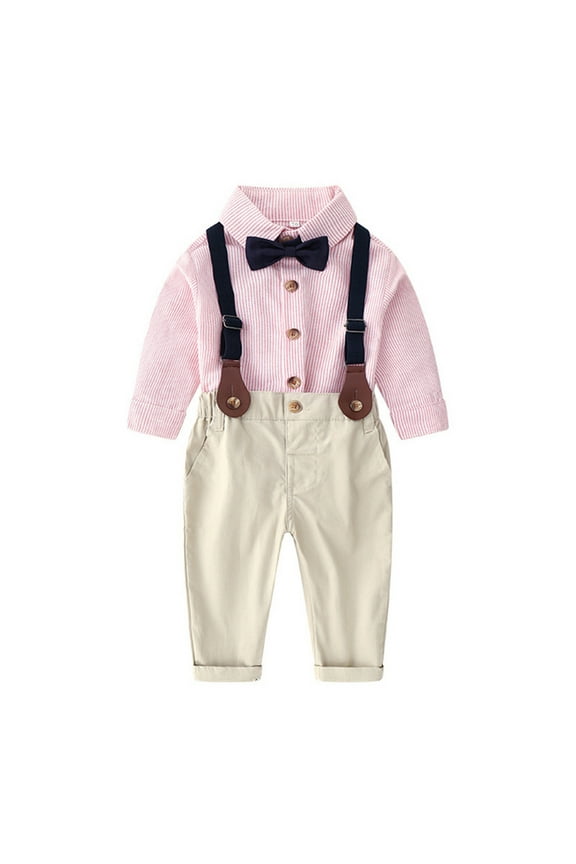Suits Set for Boys Baby Boy Suits Clothes Infant Toddler Formal Gentleman Outfits, Dress Shirt + Vest + Bow Tie + Pants Wedding Set 2PCS Pink,Size for 6-12 Months