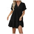 thumbnail image 1 of Pimfylm Summer Dresses for Women 2025 Casual Cute Square Neck Puff Short Sleeve Dress with Pockets Black, S, 1 of 5