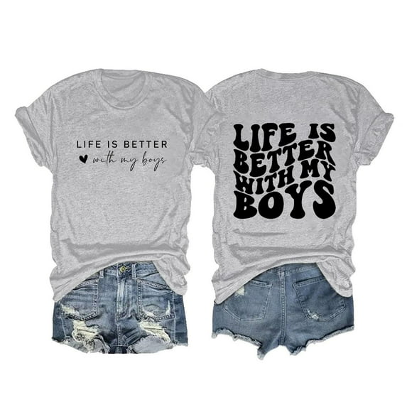 Pimfylm T Shirt for Women Summer Graphic Tee Tops Casual Round Neck Short Sleeve Tops(Grey,S)