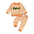 thumbnail image 1 of Pimfylm Toddler Baby Boy Clothes Fall Winter Outfit, 2t Boys Shorts Toddler Baby Boy Halloween Outfit Long Sleeve Pumpkin Tractor Embroidered Knit Sweatshirt And Pants Set, 1 of 8
