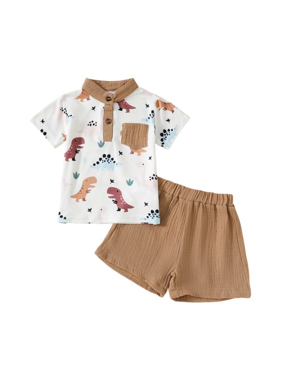 Toddler Baby Boy Summer Outfit,Boy's 2 Piece Summer Clothing Sets Preppy Short Sleeve Graphic Tees and Camo Shorts Casual Outfits