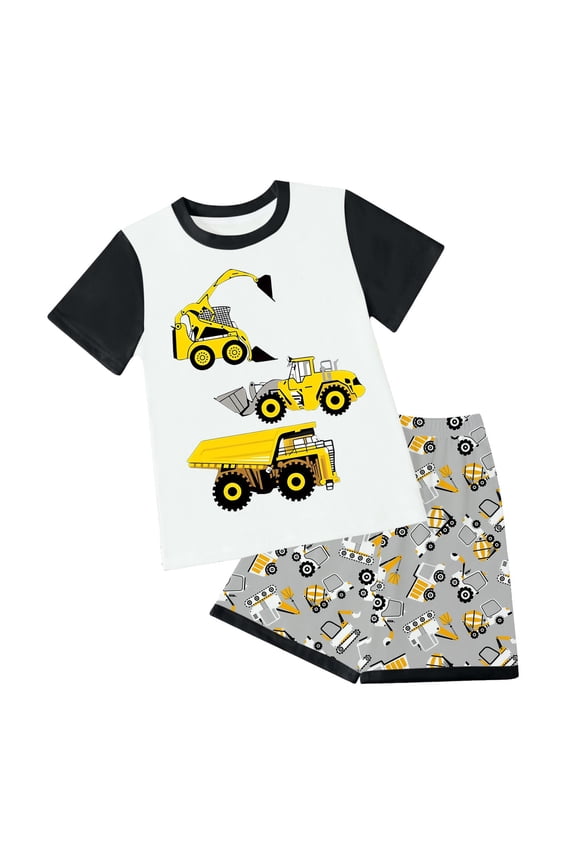Toddler Baby Boys Clothes Set Size 5T 6T Car Children's Summer Set Engineering Vehicle Print T Shirt Shorts Breathable Children's 2PCS Set Size for 5-6 Years,Light Yellow