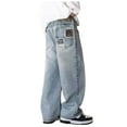 thumbnail image 1 of Pimfylm Toddler Boy Straight Jeans Boys Jeans Baggy Straight Leg Elastic Waist Loose Denim Pants with Pockets Blue,Size for 5-6 Years, 1 of 7