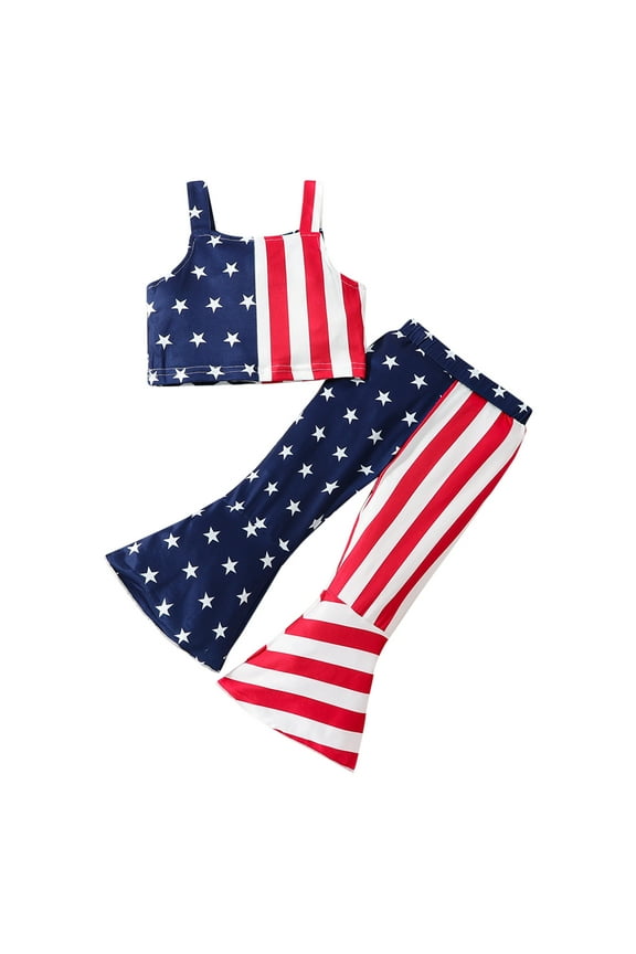 Toddler Girls 4th of July Outfit Toddler Kids Girls 4thOf July Star Prints Sleeveless Independence Day Strap Vest T Shirt Tops Pants 2pcs Outfits Set Size for 3-4 Years,Red