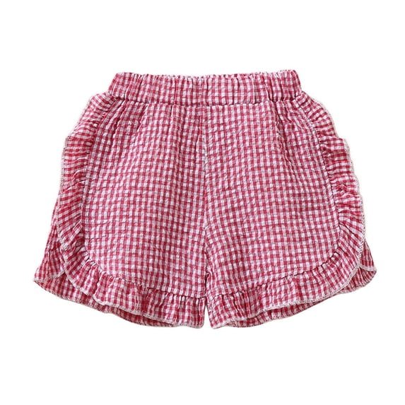 Pimfylm Toddler Girls Athletic Shorts Toddler Baby Girl Shorts Casual Summer Gingham Plaid/Seersucker Waist Ruffle Hem Shorts Bottoms Size for 18-24 Months,Red