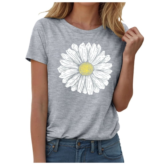 Pimfylm Vintage Flowers Crew Neck Shirt for Women Boho Floral Wildflowers Graphic Tee Casual Summer Vacation Beach Short Sleeve T Shirt White, XL