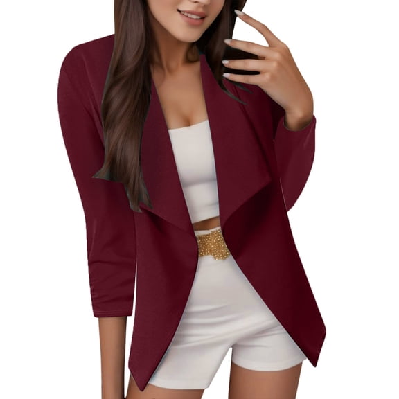 Pimfylm Women 3/4 Sleeve Blazer Open Front Cardigan Jacket Work Office Blazer , XL