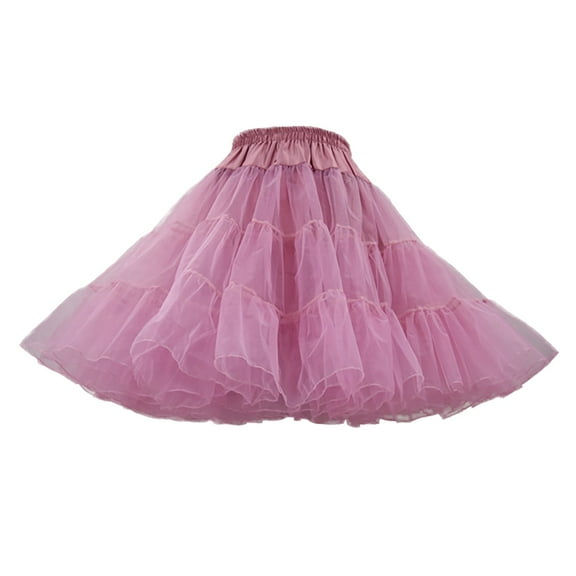 Pimfylm Women Adults Layered Fluffy Tulle Skirt Elastic Waist Princess Ballet Dance Underskirt Pink, M