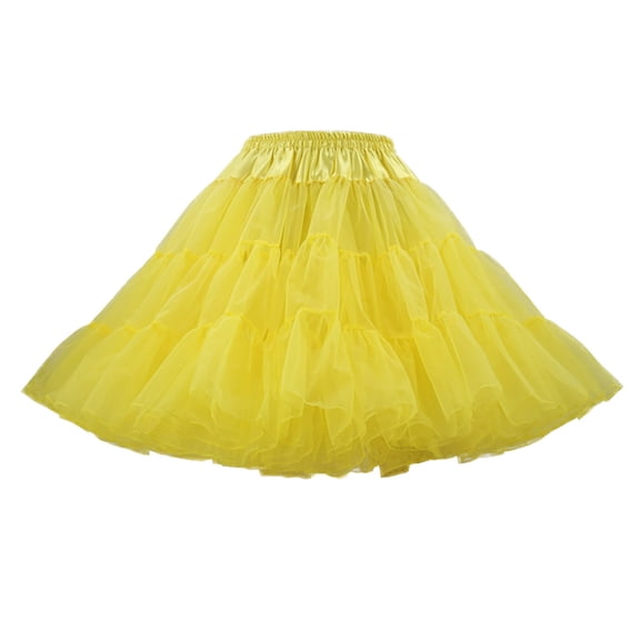 Pimfylm Women Adults Layered Fluffy Tulle Skirt Elastic Waist Princess Ballet Dance Underskirt Yellow, L