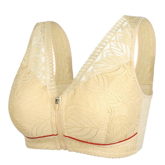 Pimfylm Women Lace Front Zipper Underwear Without Rims Vest Lace Plus Size Bra Yellow 44