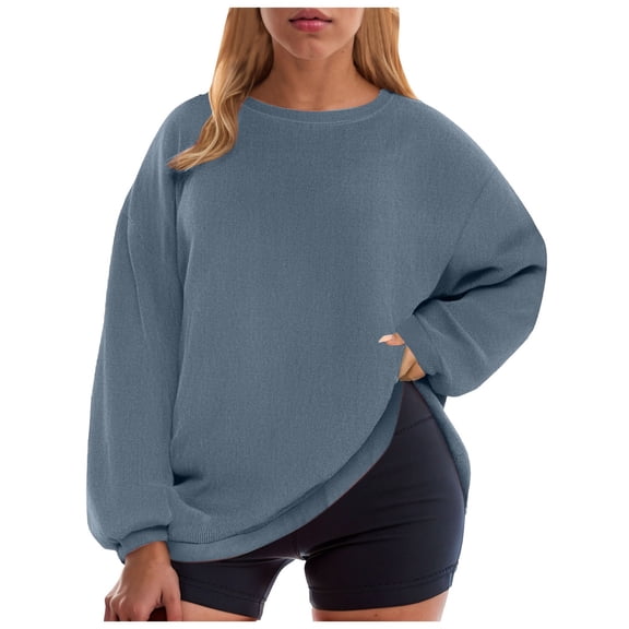 Pimfylm Women Plus Size Sweatshirts Long Sleeve Crew Neck Casual Oversized Soft Pullover Tops Shirts Blue, L