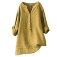 thumbnail image 1 of Pimfylm Women'S Solid Color Stand Up Collar Button Cotton Linen Long Sleeved Shirt Blouse Yellow M, 1 of 1