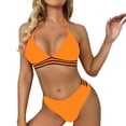 thumbnail image 1 of Pimfylm Women Soild Print Bikinis Swimsuit High Waist Bikini Set Two Pieces Beach Bathing Suit Swimwear(Orange,L), 1 of 5