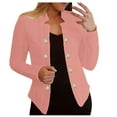 thumbnail image 1 of Pimfylm Women Sweater Blazer 3/4 Sleeve Cropped Cardigan Lightweight Notch Collar Knit Blazer Jacket Business Casual Pink, XL, 1 of 5