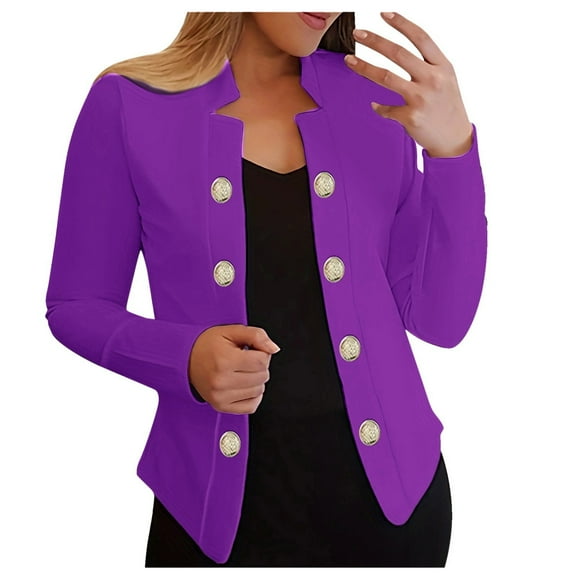 Pimfylm Women Sweater Blazer 3/4 Sleeve Cropped Cardigan Lightweight Notch Collar Knit Blazer Jacket Business Casual Purple, L