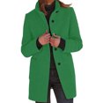 thumbnail image 1 of Pimfylm Women Winter Long Pea Coat Wool Blend Stand Collar Single Thicken Blazer Jacket Green, S, 1 of 5