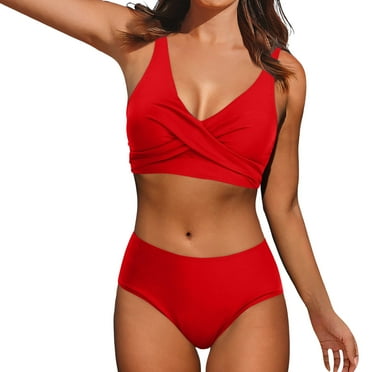 Pimfylm Women’s 2 piece High Waisted Bikini Set Swimsuit Bathing Suits(Red,S)