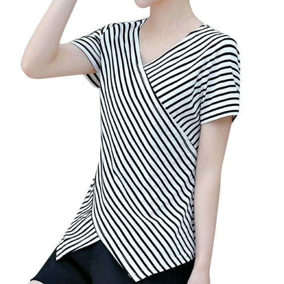 Pimfylm Women's 2024 Summer Tunic Tops Casual Short Sleeve Vneck Button Blouse Tshirts(White,L)