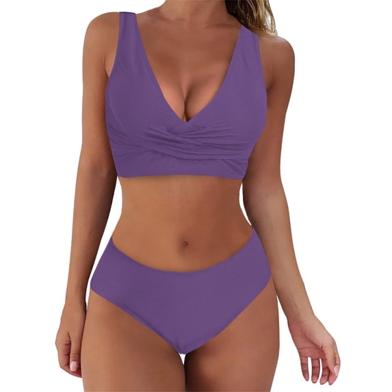 Pimfylm Women's Bikinis Swimsuits Bathing Suits Support 2 pieces High Waist Swimwear Set(Purple,XXL)