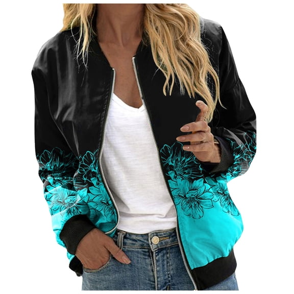 Pimfylm Women's Casual Jacket Lightweight Bomber Jackets Windbreaker Zip-up Spring Fall Outerwear Blue, M