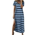 thumbnail image 1 of Pimfylm Women's Casual Loose Sundress Short Sleeve V Neck Long Dress Split Maxi Summer Beach Dress with Pockets Blue, S, 1 of 9