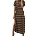 thumbnail image 1 of Pimfylm Women's Casual Loose Sundress Short Sleeve V Neck Long Dress Split Maxi Summer Beach Dress with Pockets Khaki, XL, 1 of 9