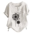 thumbnail image 1 of Pimfylm Women's Casual Tops Cotton Linen Blouse Tops Round Neck Short Sleeve Solid Loose Shirt Blouse Tops(White,XL), 1 of 3