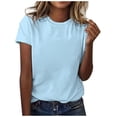 thumbnail image 1 of Pimfylm Women's Classic Versatile Daily Short Sleeved Solid Color Casual Round Neck Shirt Casual T Shirts Women Light Blue, XXL, 1 of 5