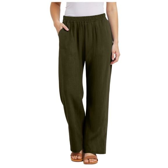 Pimfylm Women's Linen-Like Polyester Pants Wide Leg Summer Beach Palazzo Pants AG, S