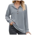 thumbnail image 1 of Pimfylm Women's Long Sleeve Shirts 2025 Fall Henley Dressy Loose Casual Tops Trendy Blouses Cute T-Shirts Outfits Clothes Grey, XL, 1 of 7