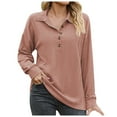 thumbnail image 1 of Pimfylm Women's Long Sleeve Shirts 2025 Fall Henley Dressy Loose Casual Tops Trendy Blouses Cute T-Shirts Outfits Clothes Pink, XXL, 1 of 7