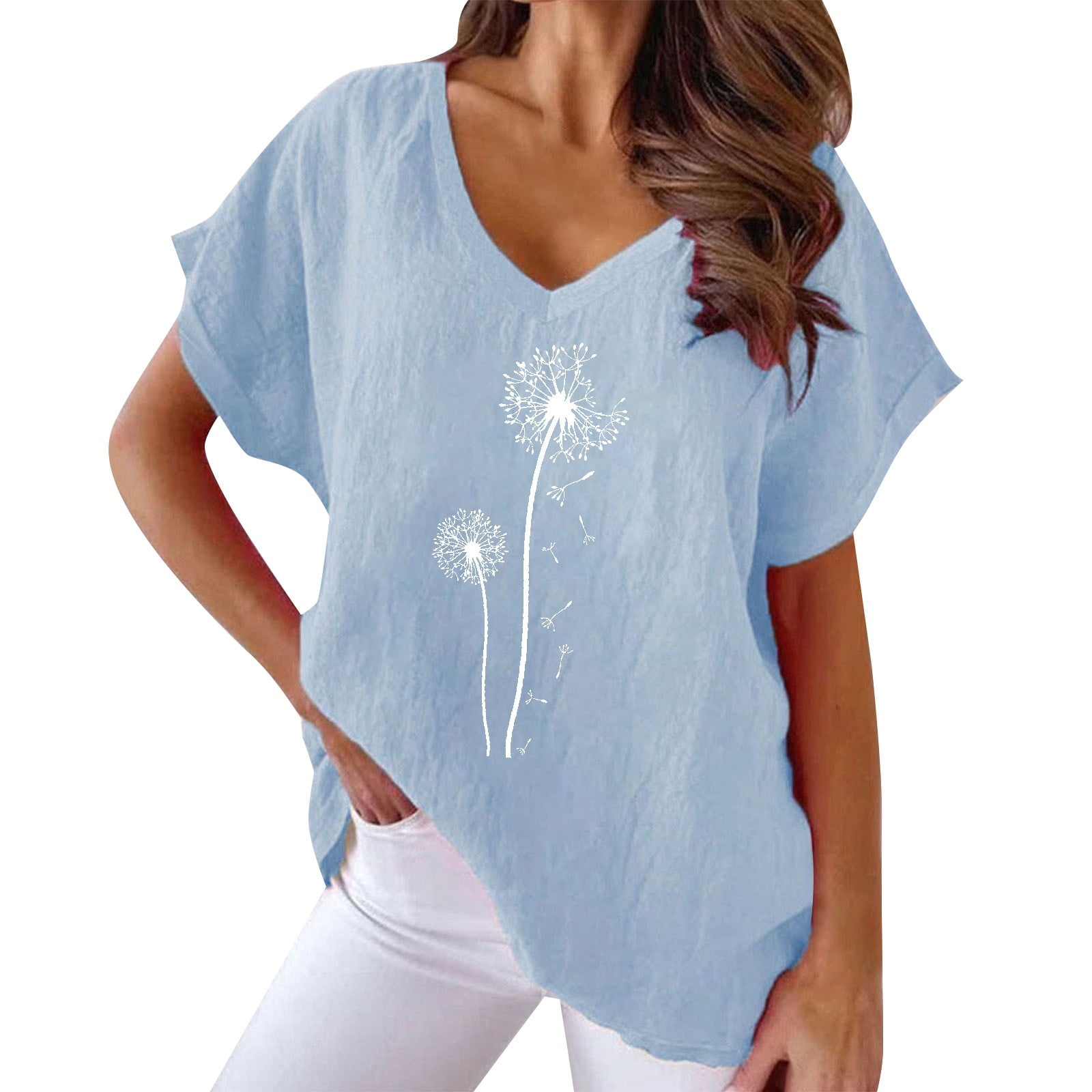 EyMuse Women's V-Neck Short Sleeve T-Shirt - Lightweight Casual Blouse, Comfy Summer Top, Red XXL