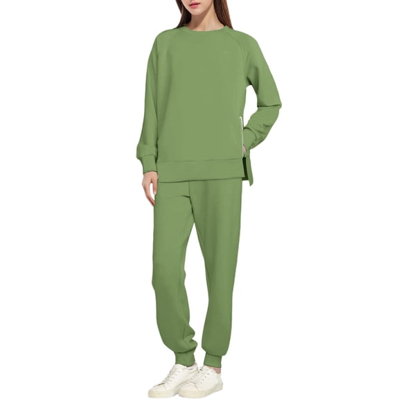 Pimfylm Women's Oversized Lounge Set 3/4 Batwing Sleeve Crew Neck Pullover Top Wide Leg Pants Two Piece Outfits Green, L