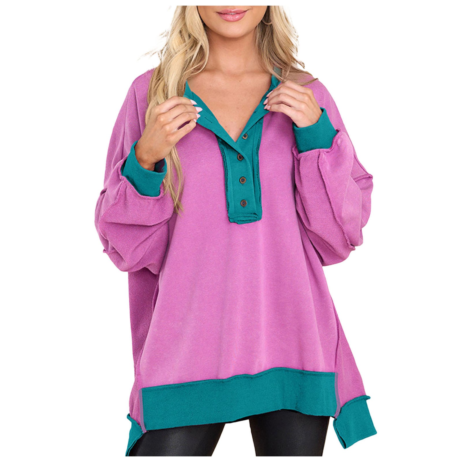 Women's Oversized V-Neck Sweatshirt - Long Sleeve Tunic Pullover, Lightweight & Cozy, Perfect With Leggings