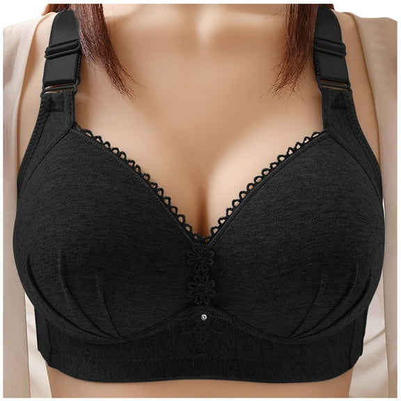 Pimfylm Women's Plus Size Cotton Nursing Bra Support Wireless Breastfeeding Maternity Bras Black, L(40/90)