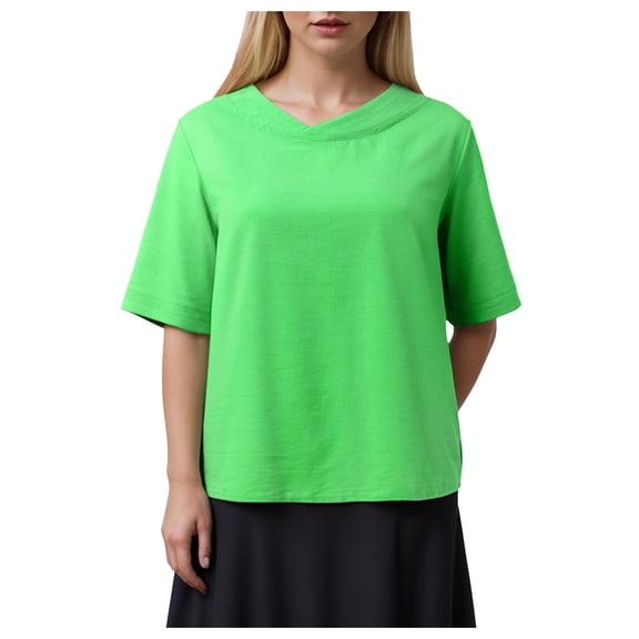 Pimfylm Women's Regular Fit 100% Cotton V-Neck Short Sleeve T-Shirt, Multipacks Green, XXL