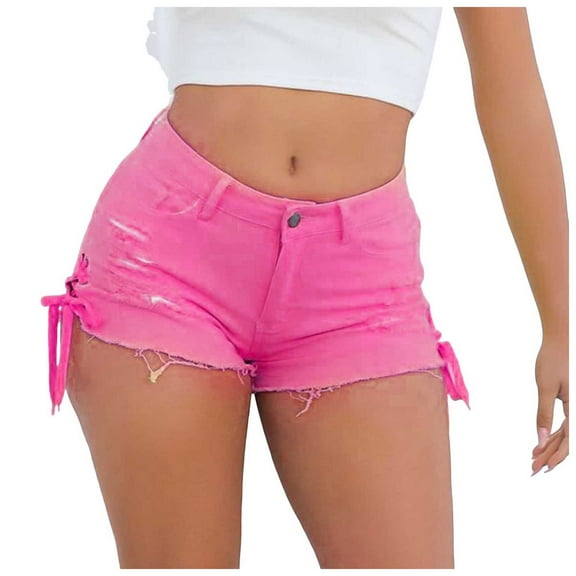 Pimfylm Women's Ripped Distressed Skinny Denim Shorts Sexy Ripped Jean Hot Pants Shorts for Women Hot Pink, XL