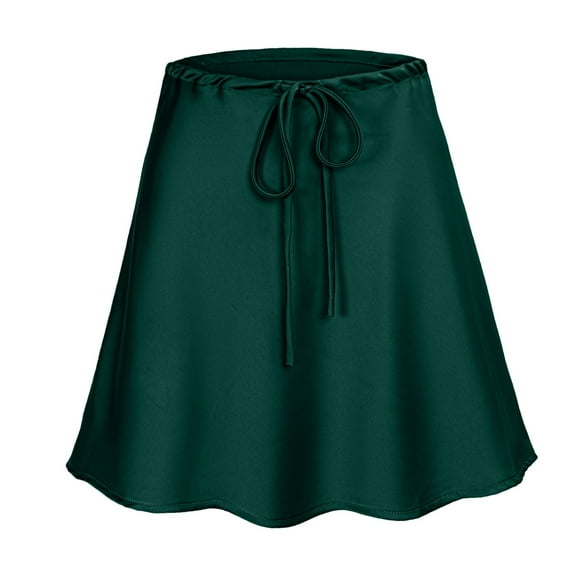 Pimfylm Women's Satin Drawstring Mini Skirt Silk Elastic High Waisted Casual A Line Short Skirts Green, M