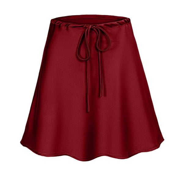 Pimfylm Women's Satin Drawstring Mini Skirt Silk Elastic High Waisted Casual A Line Short Skirts Wine, L