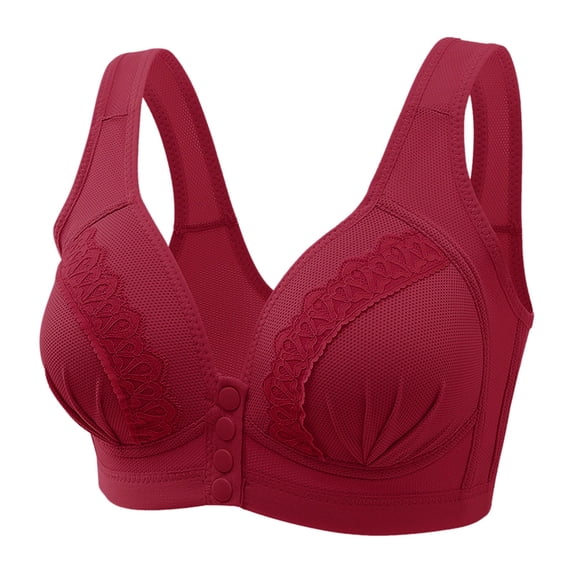 Pimfylm Women's Snap Front Seamless Bra Comfortable Easy-Close Snaps Plus Size Front Button(RD1,42)