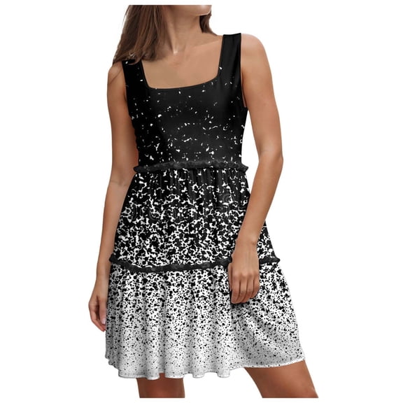 Pimfylm Women's Summer Casual Square Neck Dress with Pocket Cute Sleeveless High Waist A-line Sundress Midi Dresses Black, XL
