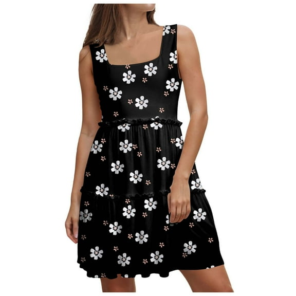 Pimfylm Women's Summer Dresses 2025 Beach Casual Sleeveless Floral Print Tank Loose Sundress with Pocket Black, XXL