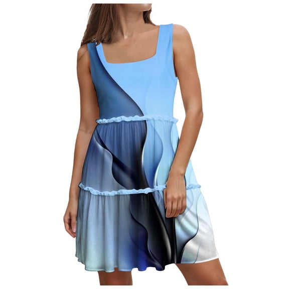 Pimfylm Women's Summer Dresses 2025 Beach Casual Sleeveless Floral Print Tank Loose Sundress with Pocket Blue, L