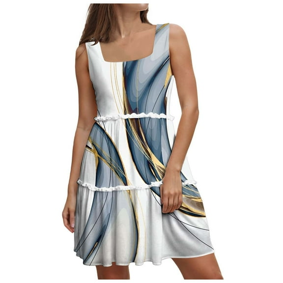 Pimfylm Women's Summer Dresses 2025 Beach Casual Sleeveless Floral Print Tank Loose Sundress with Pocket Sky Blue, S