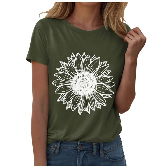 Pimfylm Women's T Shirts Short Sleeve Tees Sunflower Graphic Loose Summer Tops AG, M