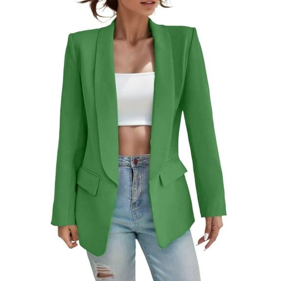 Pimfylm Womens Blazer Lightweight Long Sleeve Jacket Casual Open Front Cardigan Notch Collar Business Blazers with Pockets Green, M