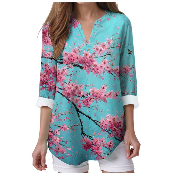 Pimfylm Womens Button Down Shirts Long Sleeve Casual V Neck Collared Tops Work Office Blouse Pink, S