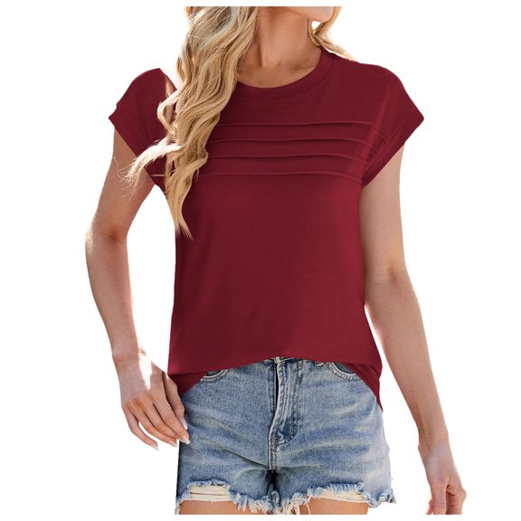 Pimfylm Womens Cap Sleeve Summer Tops T Shirts Business Casual Dressy Spring Fashion Outfits Cute Trendy Clothes 2025 , L