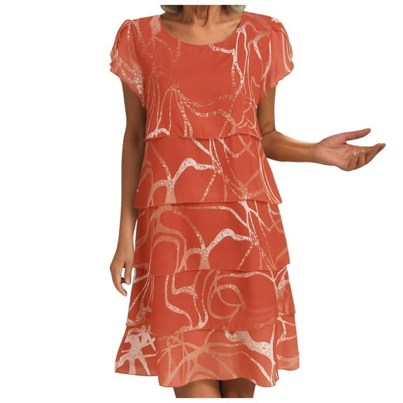 Pimfylm Womens Casual Dresses for Summer Short Sleeve Flare Midi Dress Loose Flowy Beach Sundress Red, M